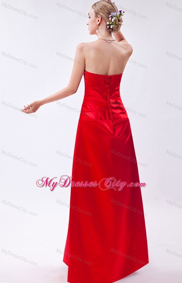 Tasty Red Strapless Sheathy Floor-length Beaded Junior Bridesmaid Dress