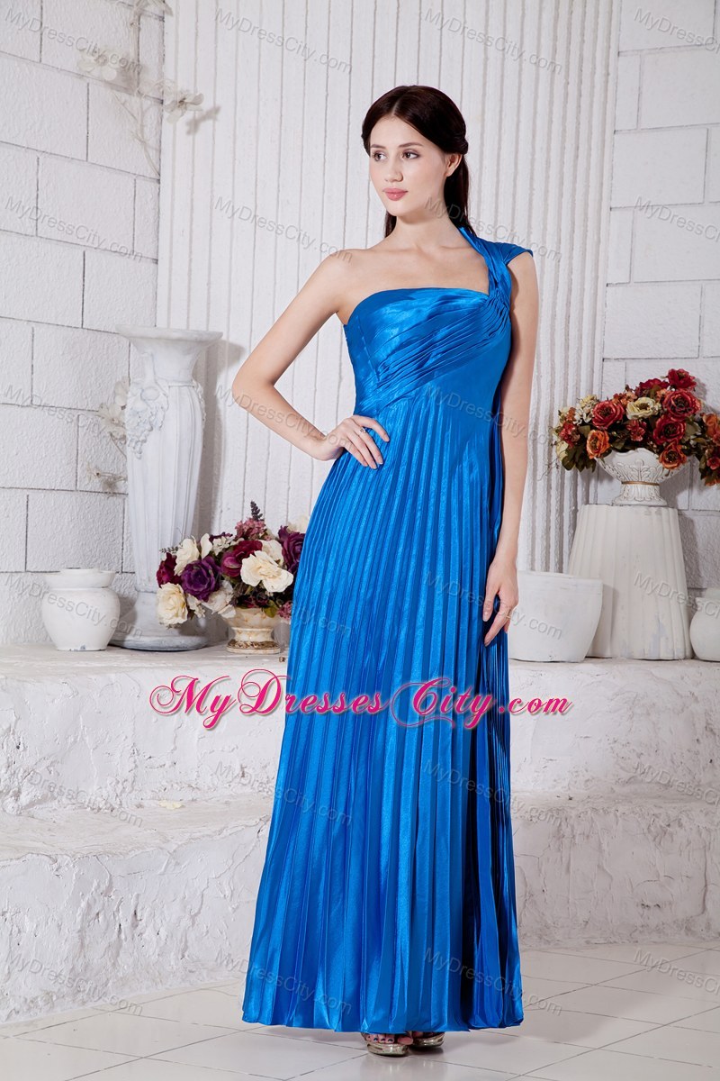 Trendy Long Royal Blue Empire Pleated Bridesmaid Dress with One Shoulder