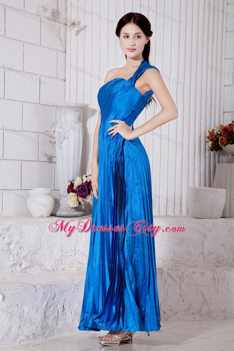 Trendy Long Royal Blue Empire Pleated Bridesmaid Dress with One Shoulder