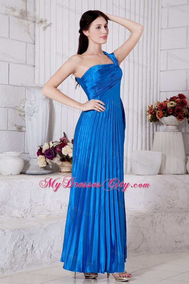 Trendy Long Royal Blue Empire Pleated Bridesmaid Dress with One Shoulder