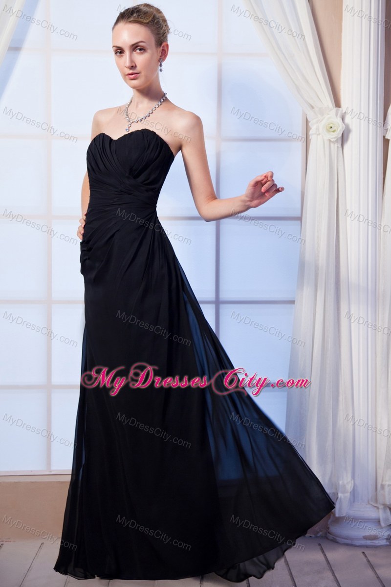 Black Empire Sweetheart Long Chiffon Ruched Maid of Honor Dress