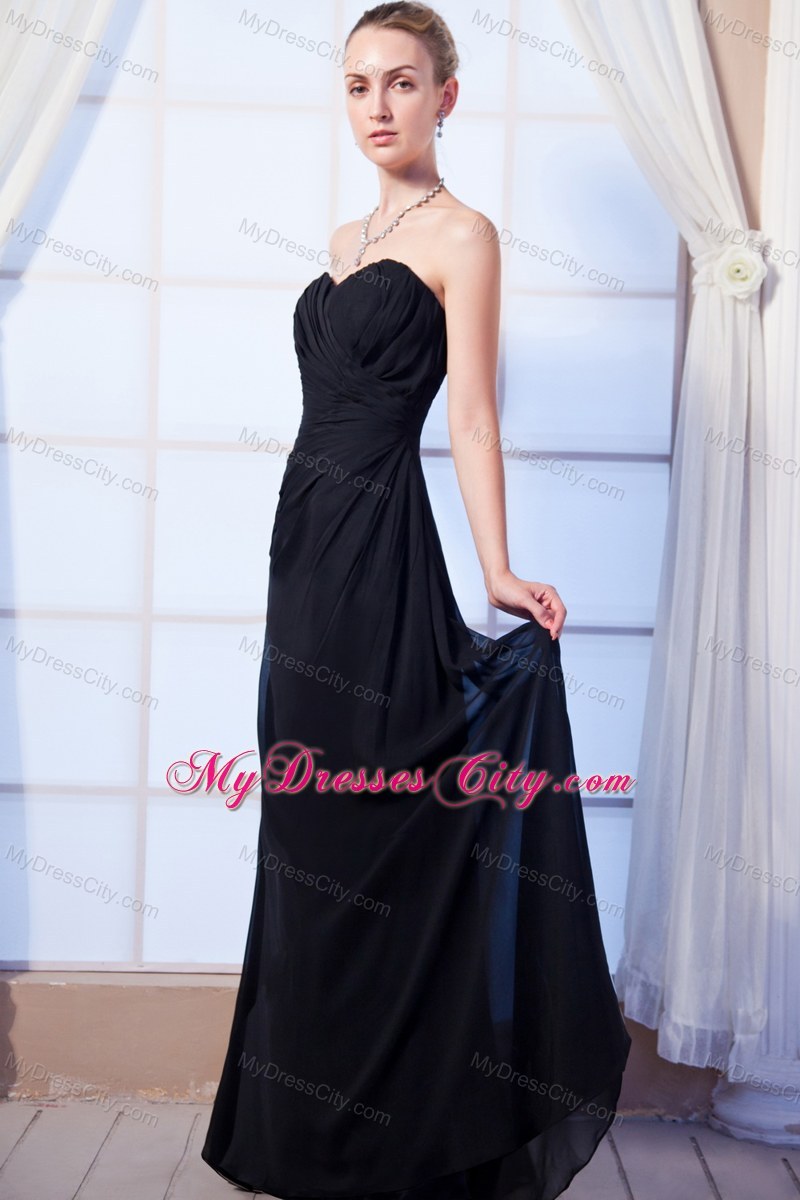 Black Empire Sweetheart Long Chiffon Ruched Maid of Honor Dress