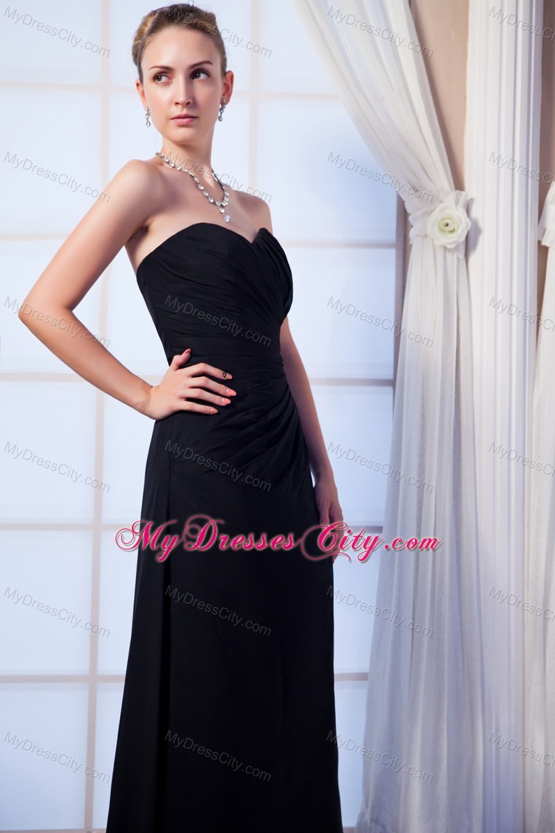 Black Empire Sweetheart Long Chiffon Ruched Maid of Honor Dress