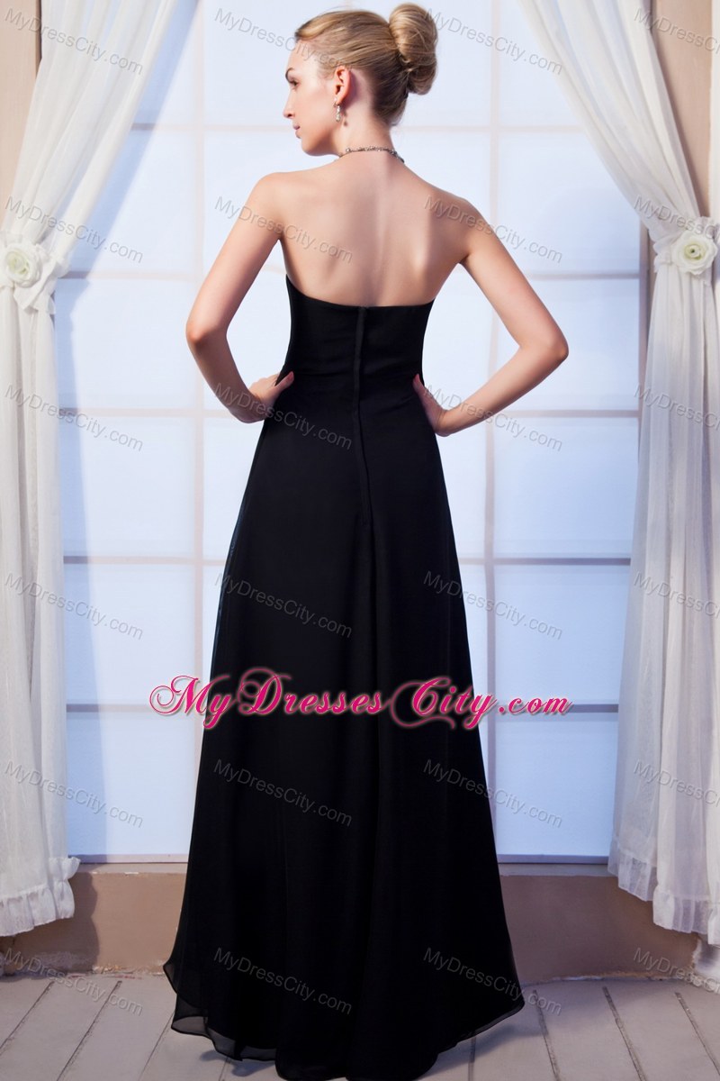 Black Empire Sweetheart Long Chiffon Ruched Maid of Honor Dress