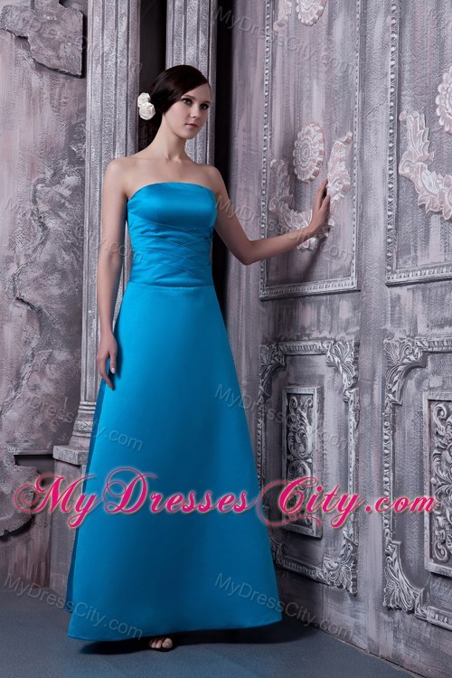 Elegant Sky Blue A-line Strapless Floor-length Bridesmaid Dress