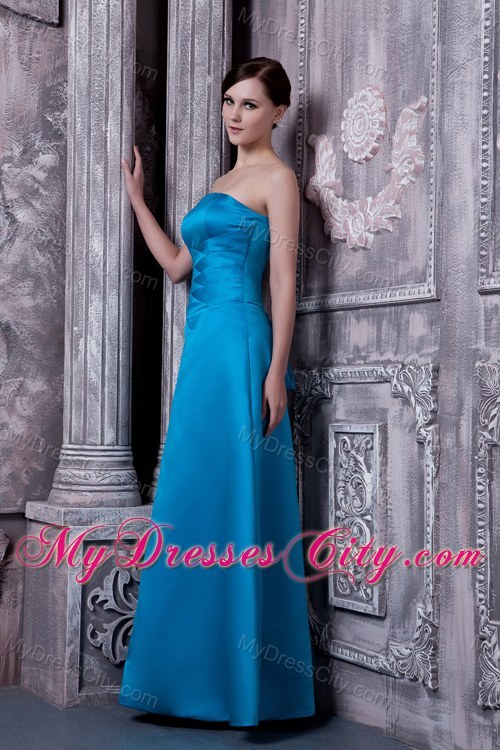 Elegant Sky Blue A-line Strapless Floor-length Bridesmaid Dress