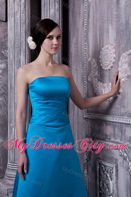 Elegant Sky Blue A-line Strapless Floor-length Bridesmaid Dress