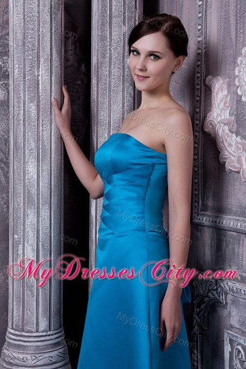 Elegant Sky Blue A-line Strapless Floor-length Bridesmaid Dress