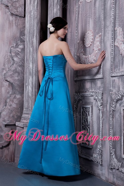 Elegant Sky Blue A-line Strapless Floor-length Bridesmaid Dress