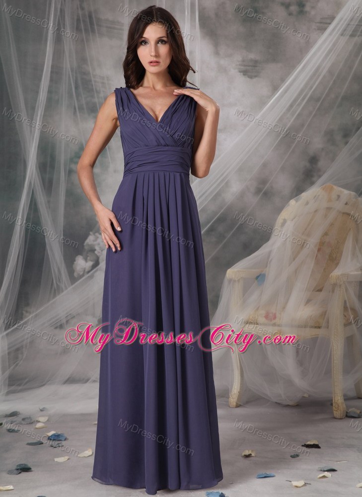 Beautiful Empire Ruched Floor-length V-neck Bridesmaid Dress