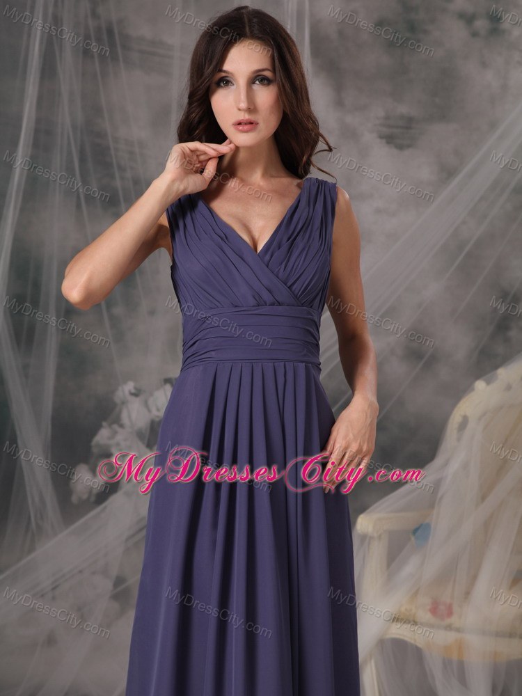 Beautiful Empire Ruched Floor-length V-neck Bridesmaid Dress