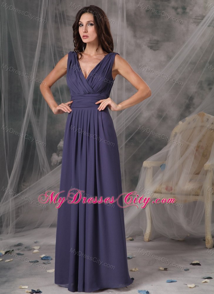 Beautiful Empire Ruched Floor-length V-neck Bridesmaid Dress