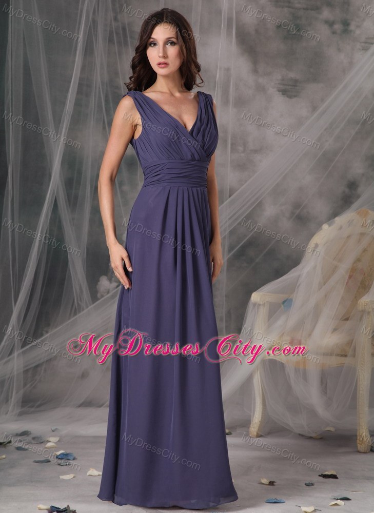 Beautiful Empire Ruched Floor-length V-neck Bridesmaid Dress