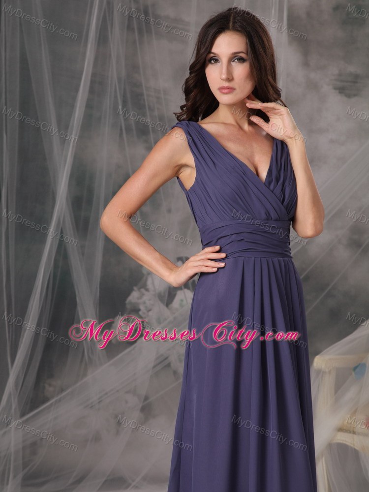 Beautiful Empire Ruched Floor-length V-neck Bridesmaid Dress