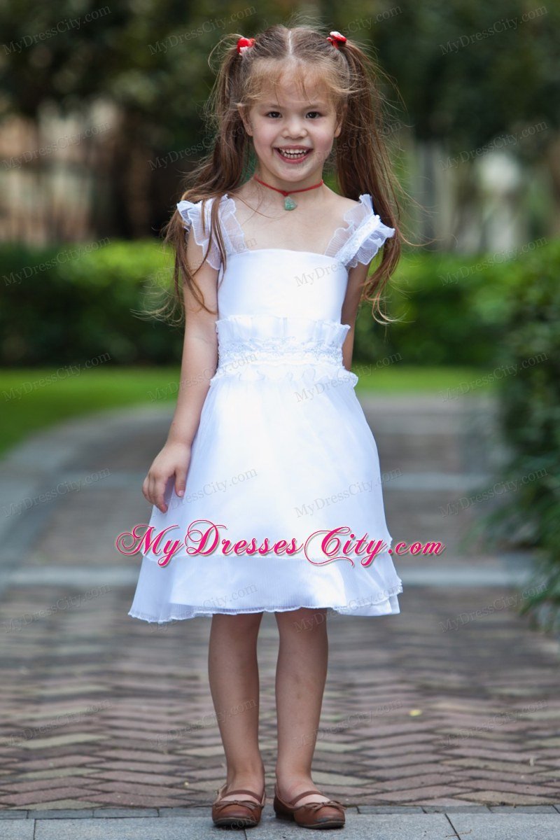 Sheath Knee-length Straps Beading and Ruffles Decorate Flower Girl Dress