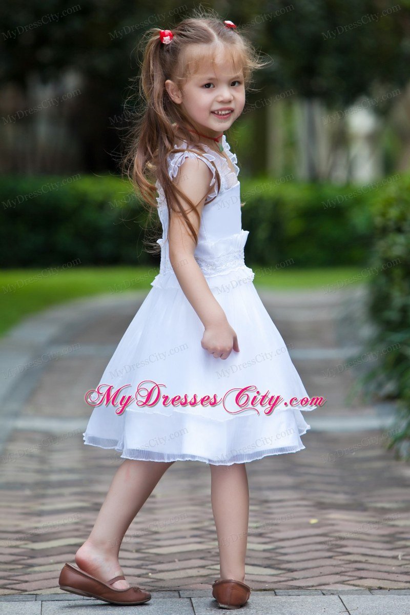 Sheath Knee-length Straps Beading and Ruffles Decorate Flower Girl Dress