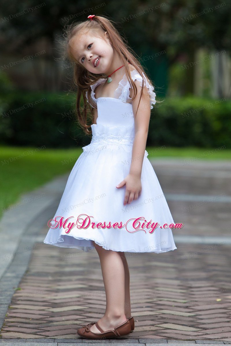 Sheath Knee-length Straps Beading and Ruffles Decorate Flower Girl Dress