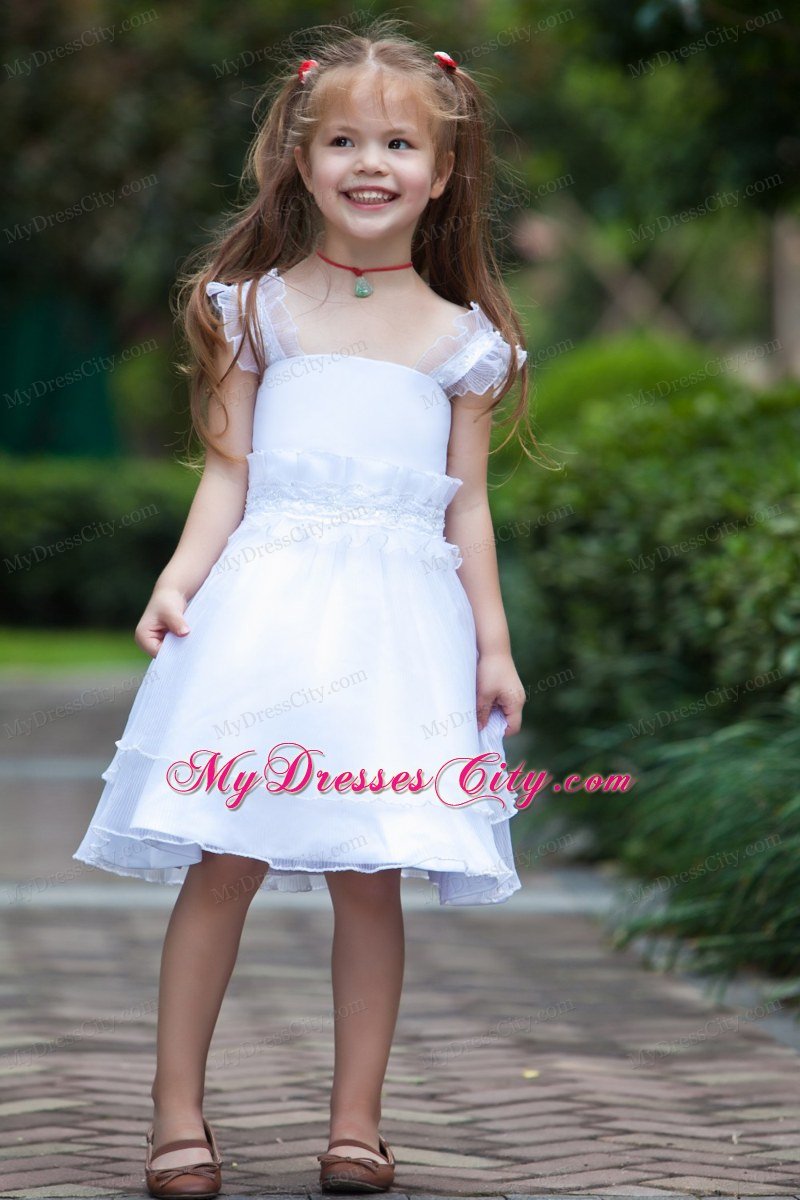 Sheath Knee-length Straps Beading and Ruffles Decorate Flower Girl Dress