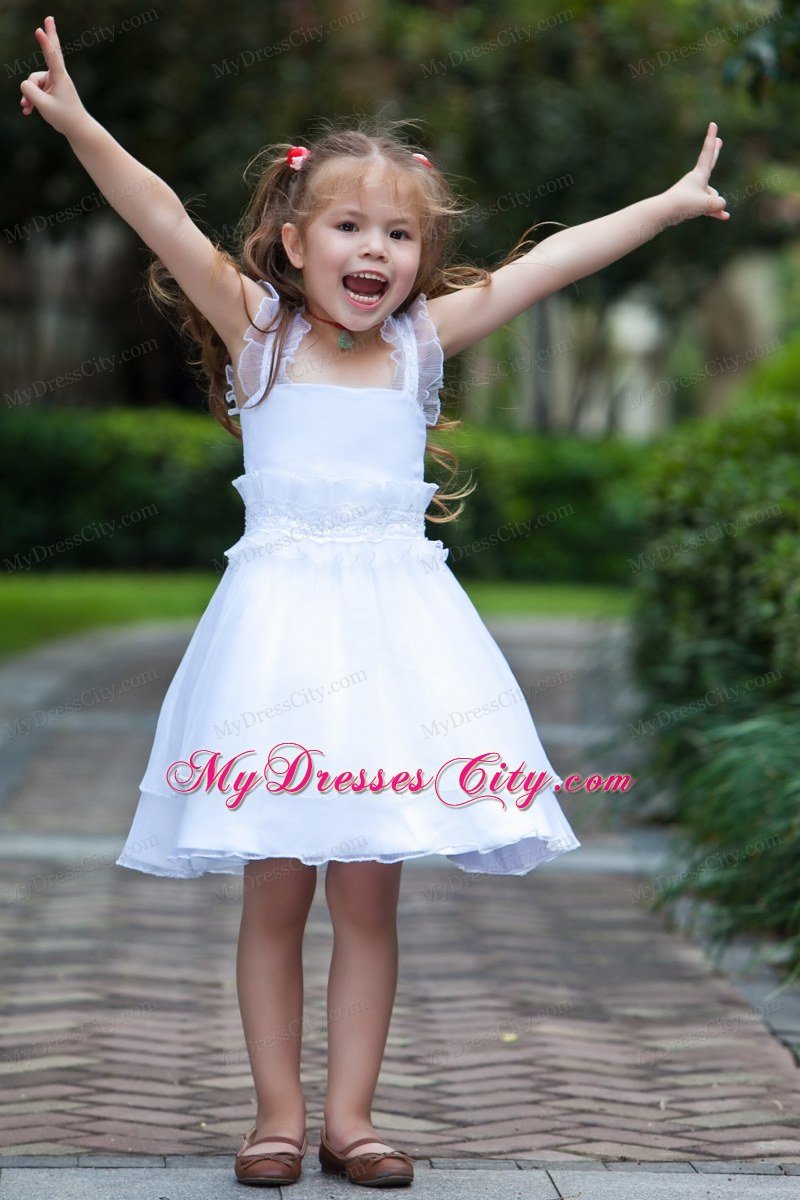 Sheath Knee-length Straps Beading and Ruffles Decorate Flower Girl Dress