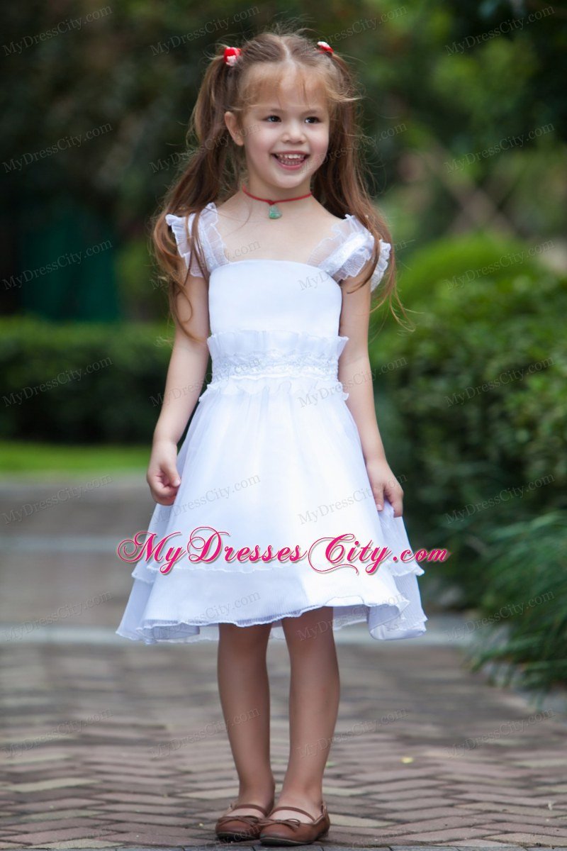 Sheath Knee-length Straps Beading and Ruffles Decorate Flower Girl Dress