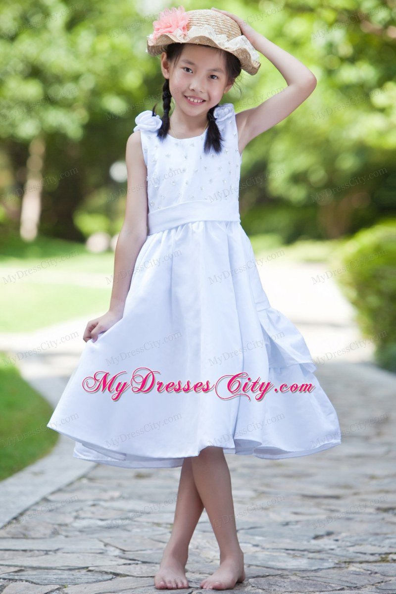 Sheath ScoopFlower Girl Dress Hand Made Flowers and Beading Decorate