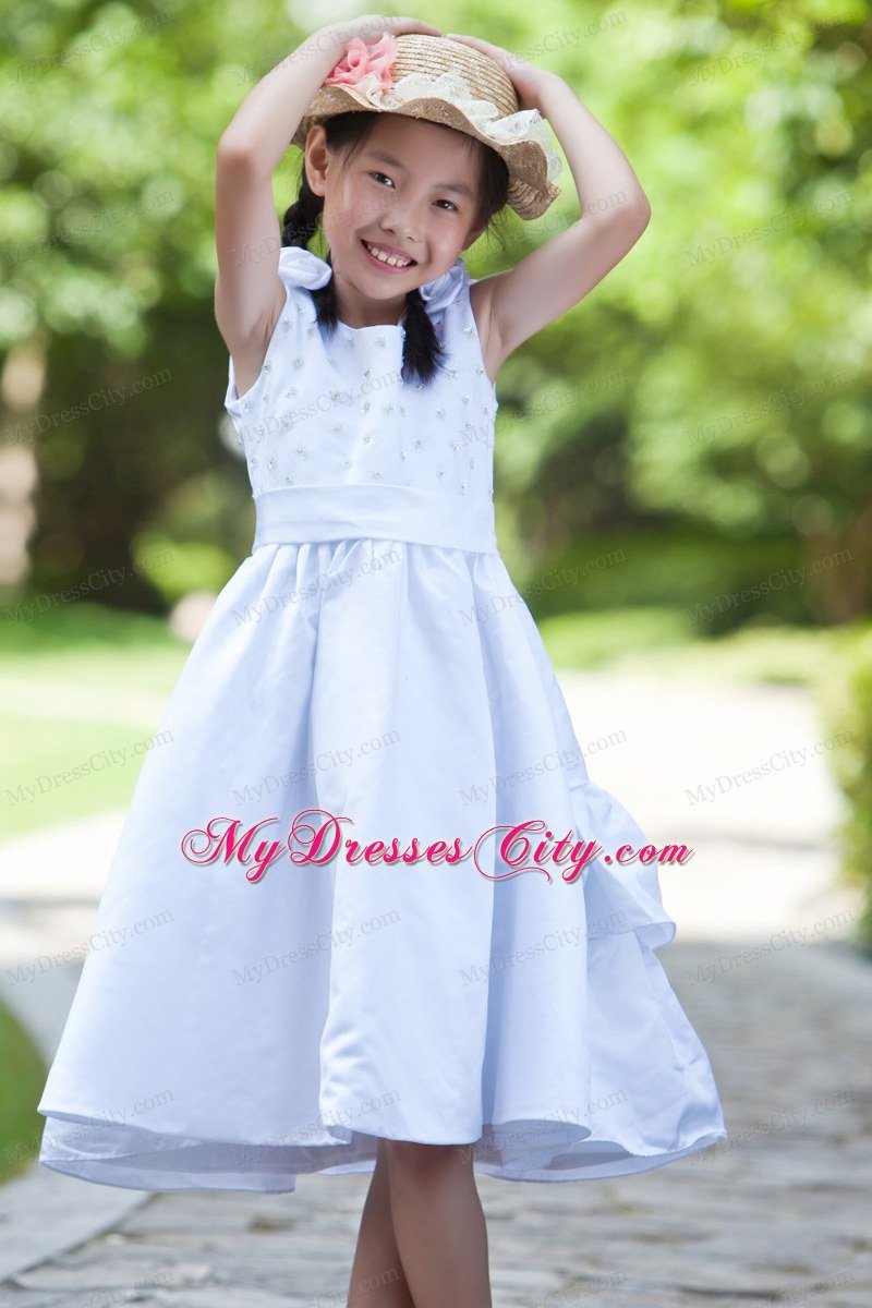 Sheath ScoopFlower Girl Dress Hand Made Flowers and Beading Decorate