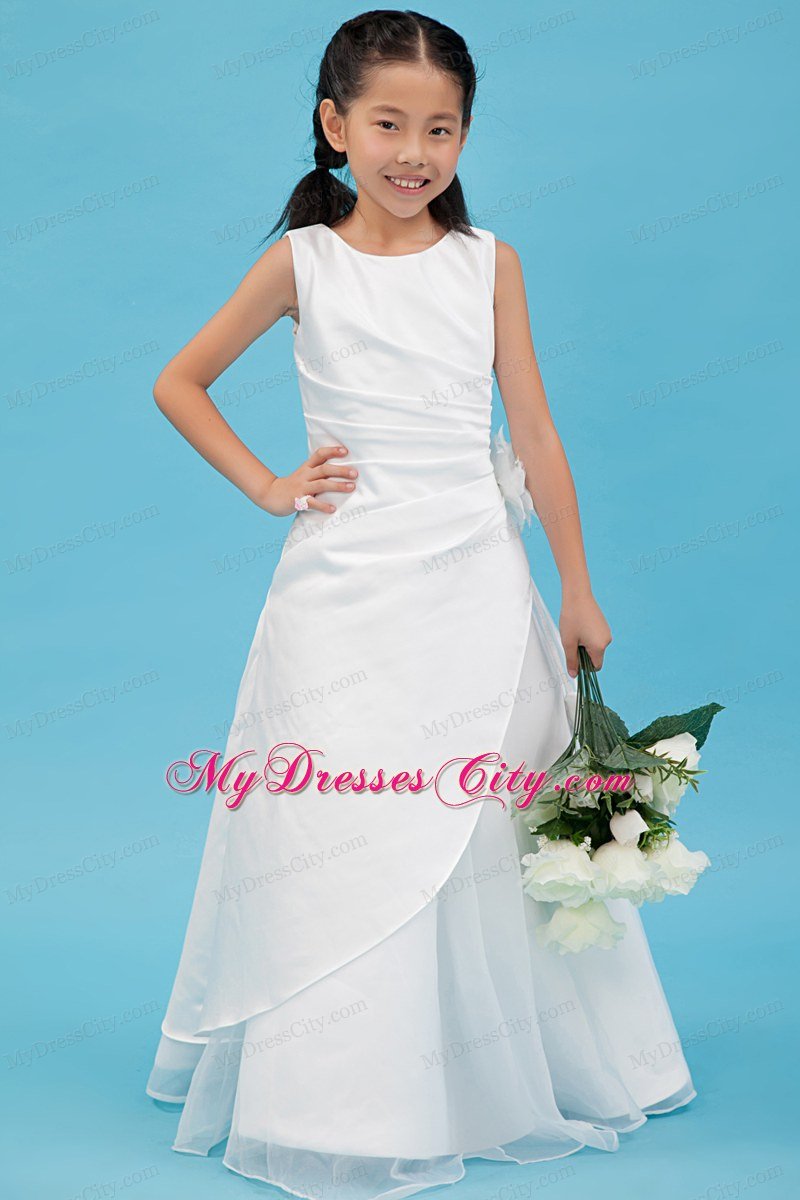 A-line Floor-length Flower Girl Dress Scoop Neckline with Appliques