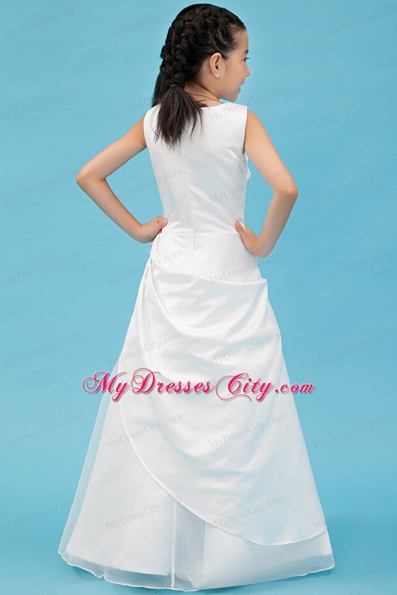 A-line Floor-length Flower Girl Dress Scoop Neckline with Appliques