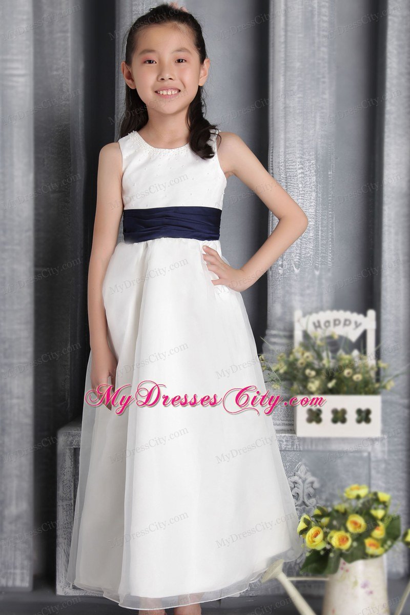 Sheath Style Scoop with sash and Bow Decorate Flower Girl Dress