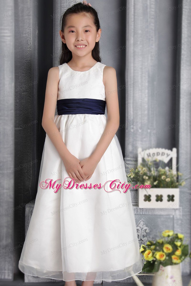 Sheath Style Scoop with sash and Bow Decorate Flower Girl Dress