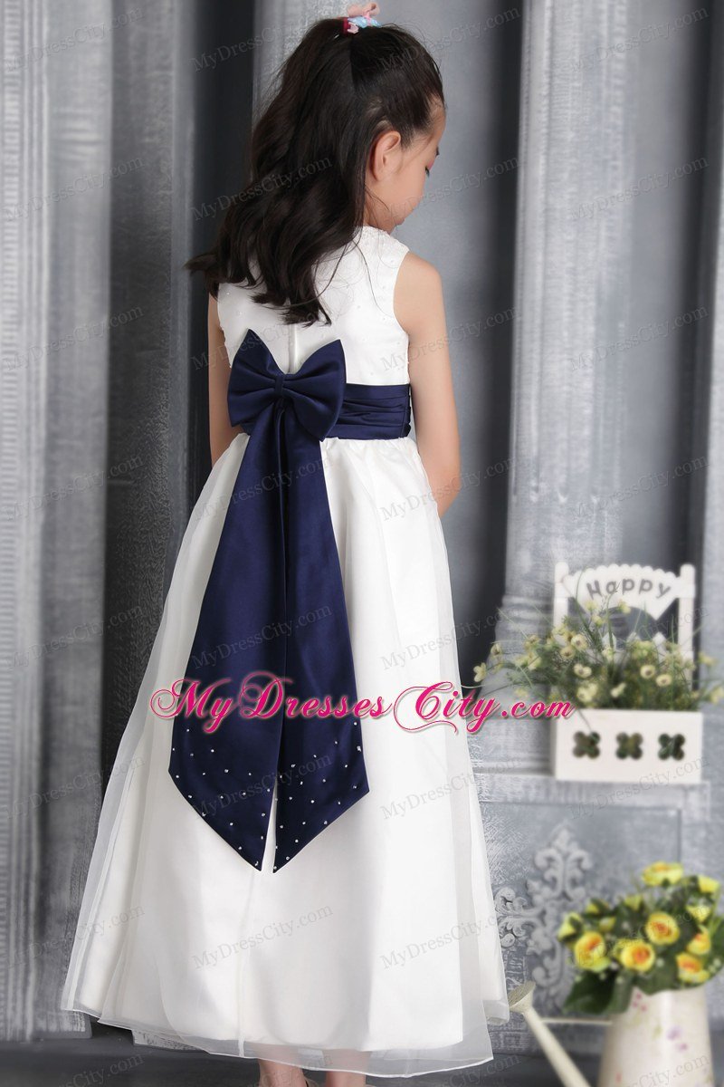 Sheath Style Scoop with sash and Bow Decorate Flower Girl Dress