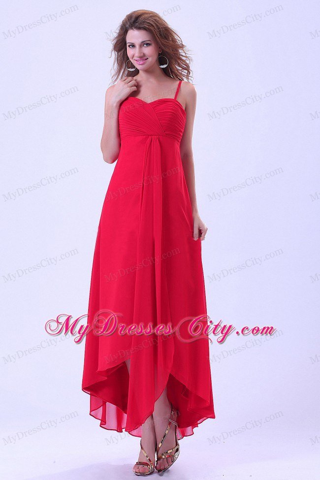 Spaghetti Straps High-low Homecoming Dress With Chiffon Coral Red