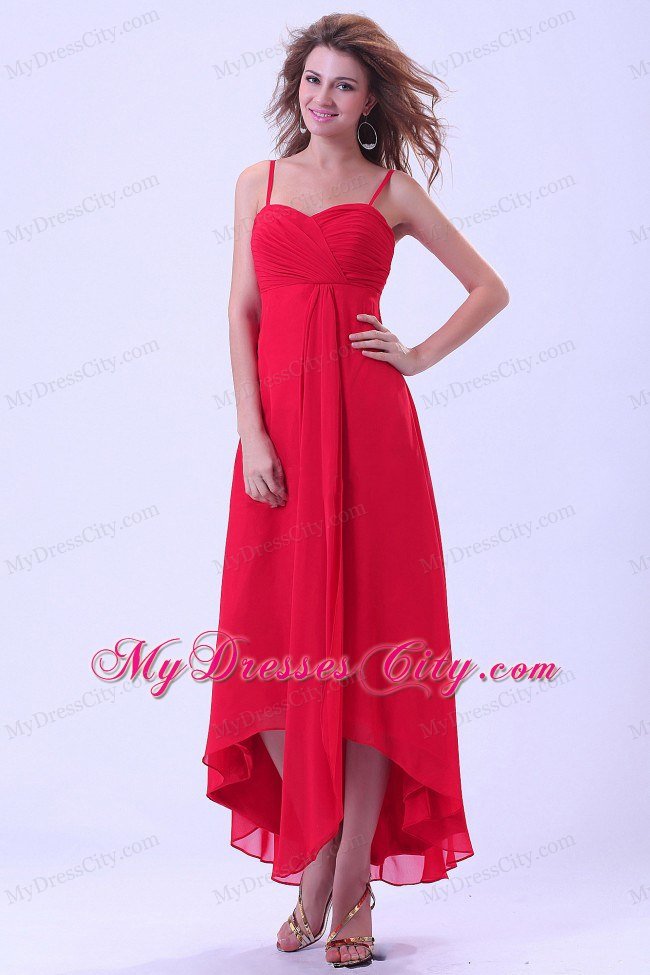 Spaghetti Straps High-low Homecoming Dress With Chiffon Coral Red