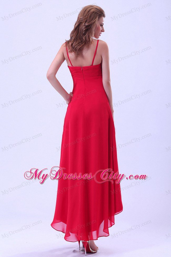 Spaghetti Straps High-low Homecoming Dress With Chiffon Coral Red