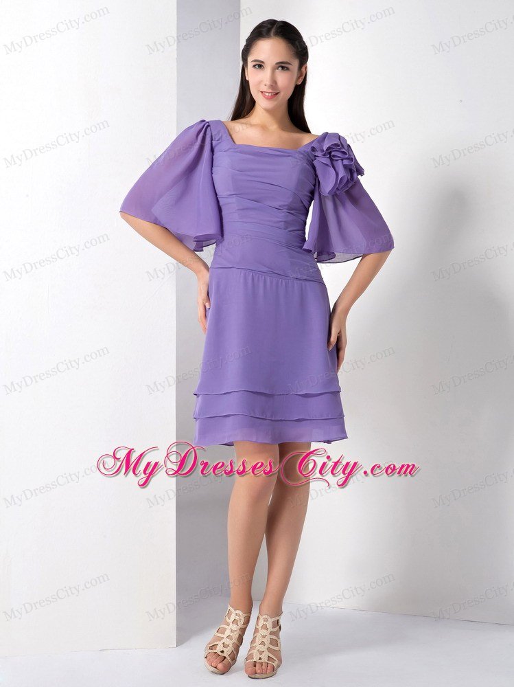 Purple Empire Square Short Homecoming Dress with Ruffled Sleeves