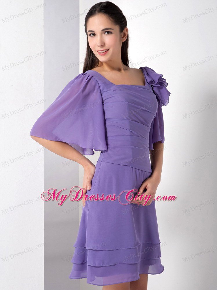 Purple Empire Square Short Homecoming Dress with Ruffled Sleeves