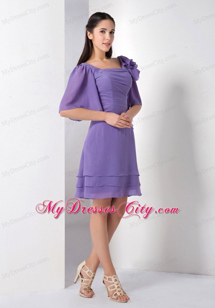 Purple Empire Square Short Homecoming Dress with Ruffled Sleeves