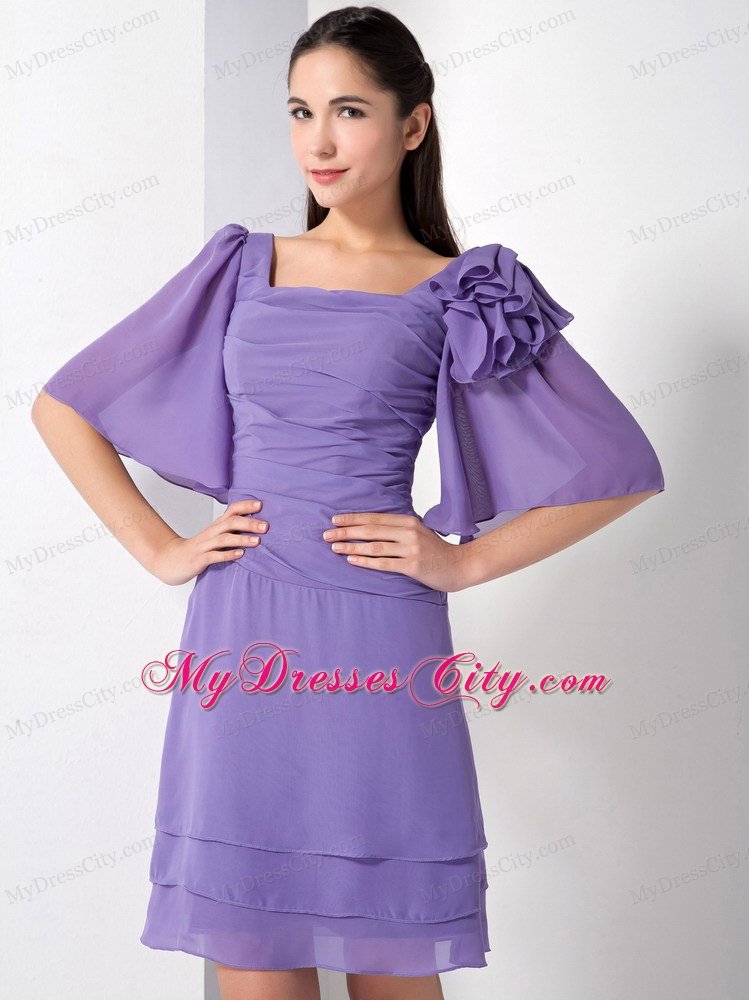 Purple Empire Square Short Homecoming Dress with Ruffled Sleeves