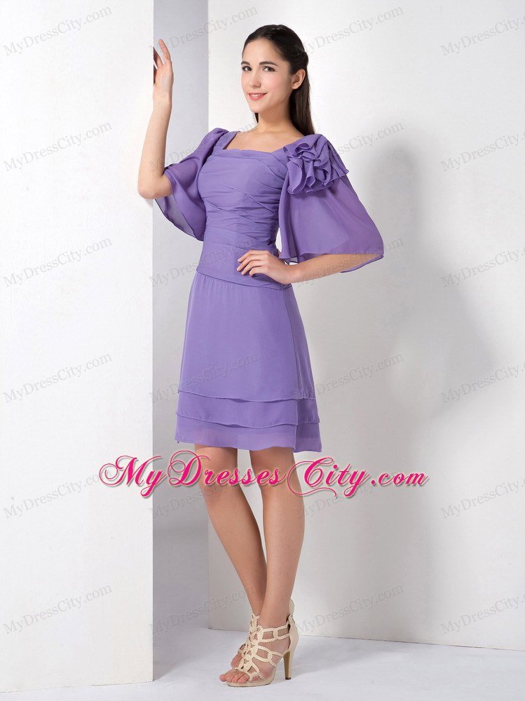 Purple Empire Square Short Homecoming Dress with Ruffled Sleeves