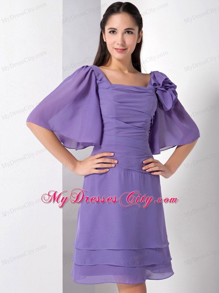 Purple Empire Square Short Homecoming Dress with Ruffled Sleeves