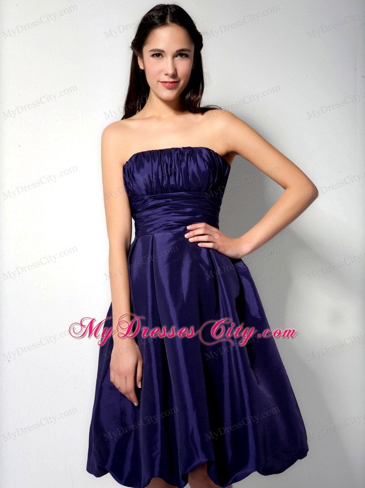 Dark Purple Pleated Strapless Knee-length Dress for Homecoming