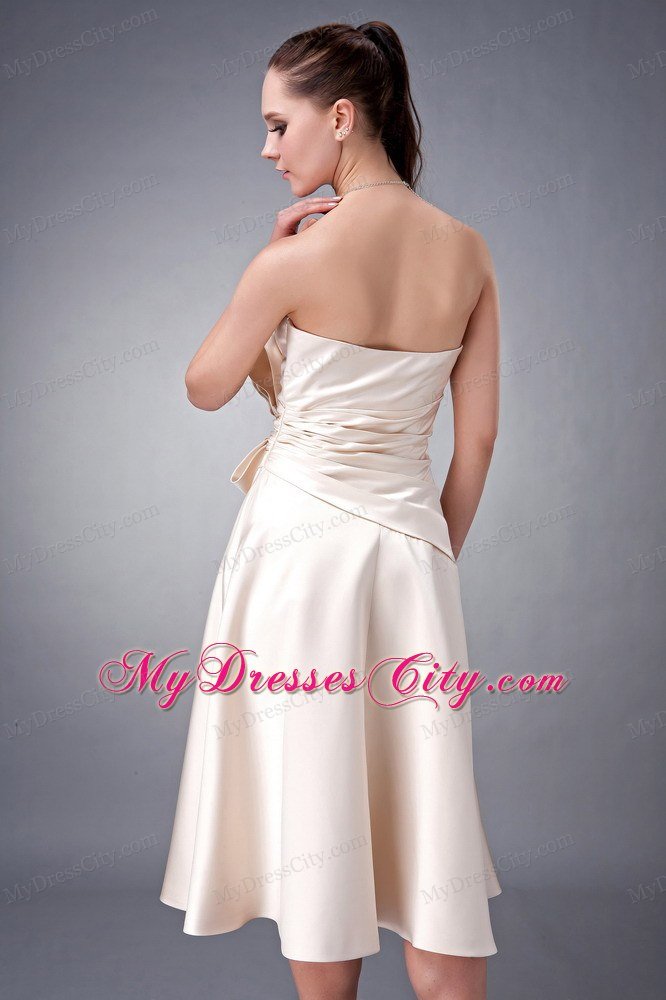 Tea-length Satin Champagne Strapless Sashed Homecoming Dress