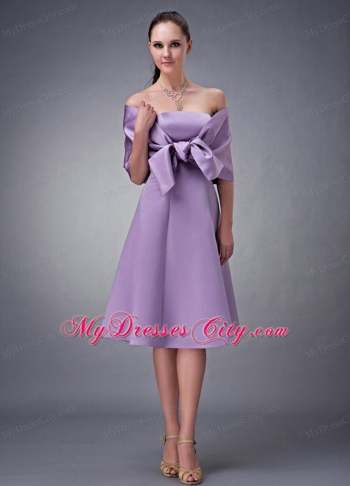 Strapless Lavender Tea-length Satin Homecoming Dress with Shawl