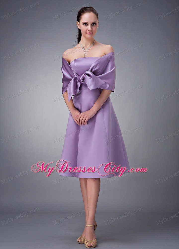 Strapless Lavender Tea-length Satin Homecoming Dress with Shawl