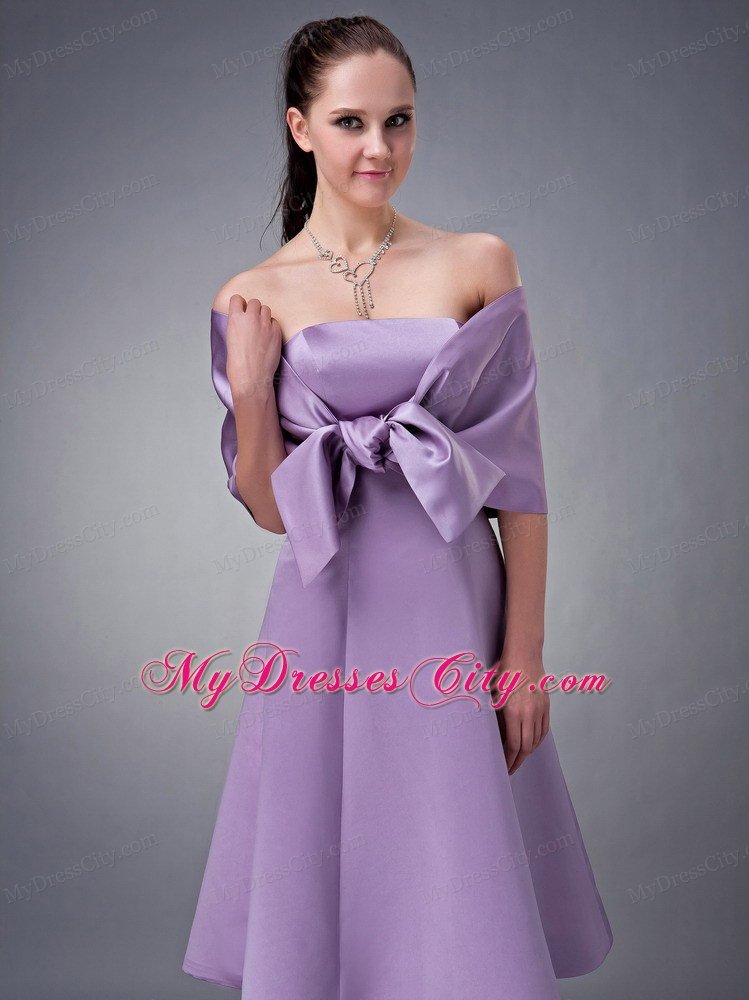 Strapless Lavender Tea-length Satin Homecoming Dress with Shawl