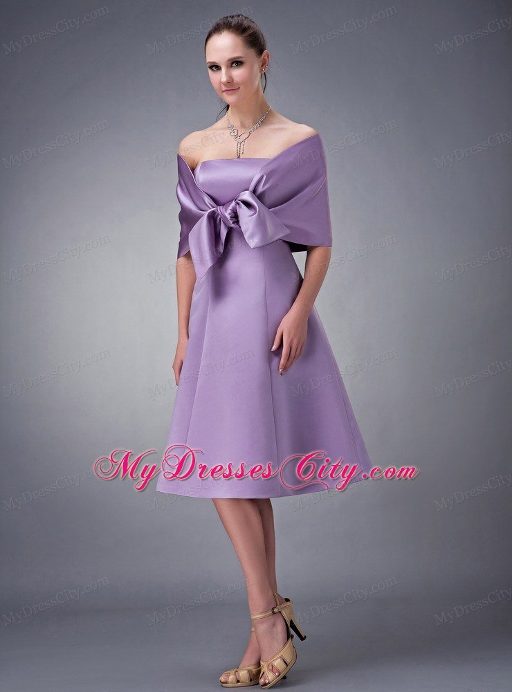 Strapless Lavender Tea-length Satin Homecoming Dress with Shawl