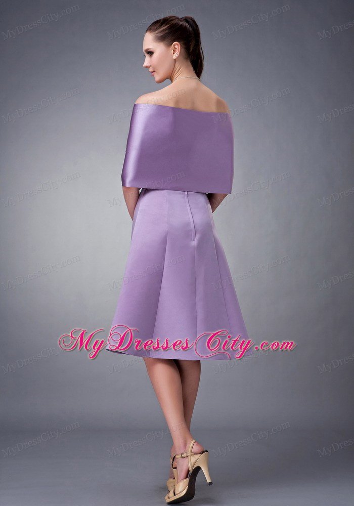 Strapless Lavender Tea-length Satin Homecoming Dress with Shawl