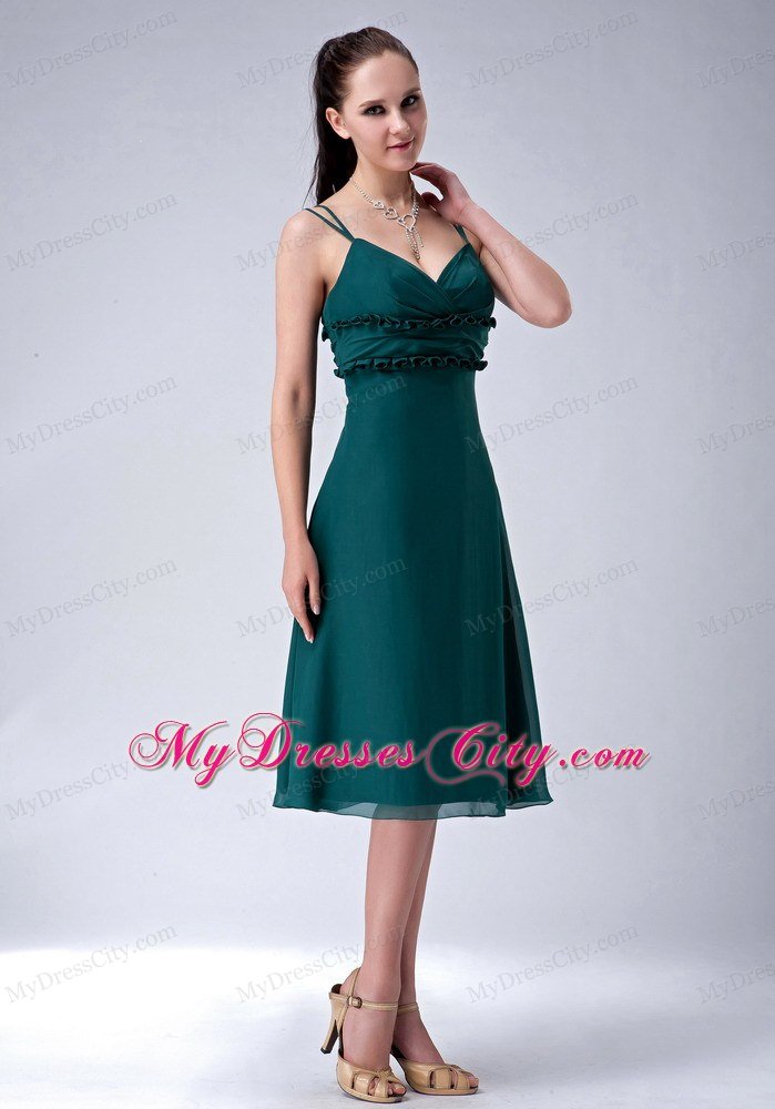 Dark Green Chiffon Homecoming Dress with Straps and Appliques