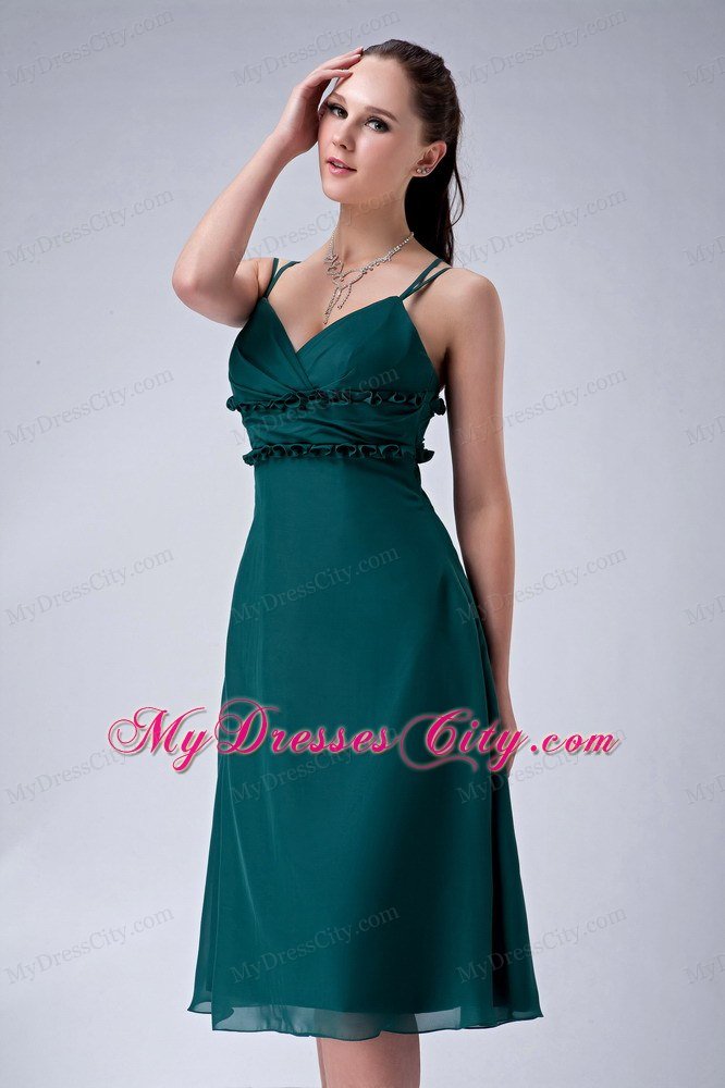 Dark Green Chiffon Homecoming Dress with Straps and Appliques