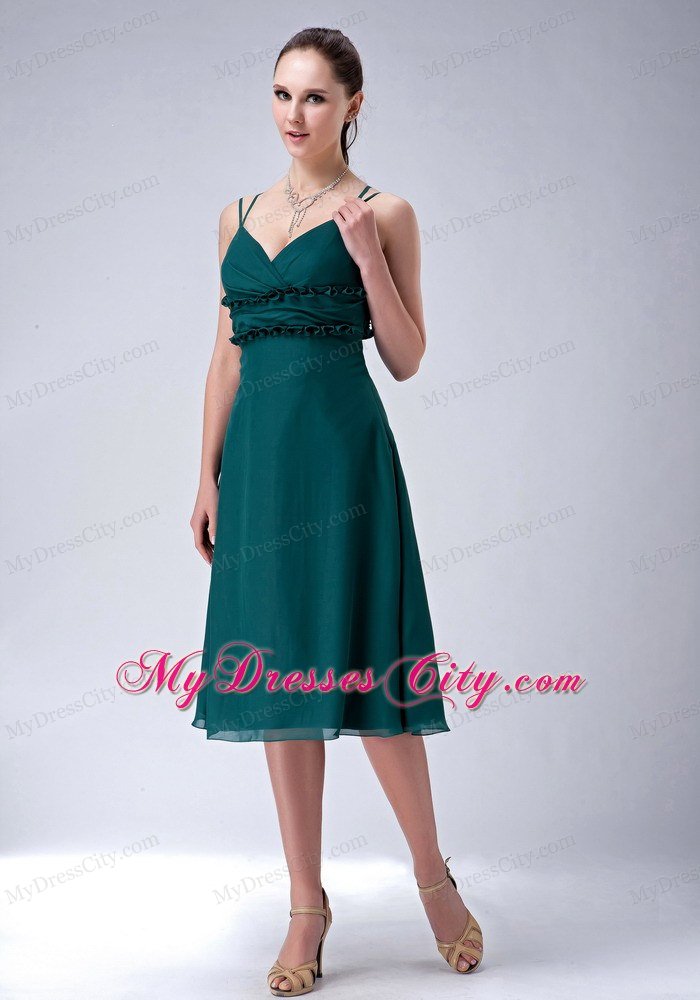 Dark Green Chiffon Homecoming Dress with Straps and Appliques